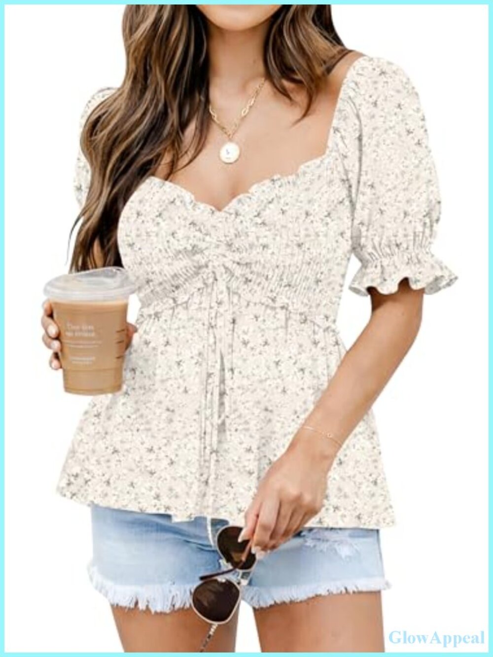 Women's Floral Babydoll Peplum Top Puff Sleeve Blouse